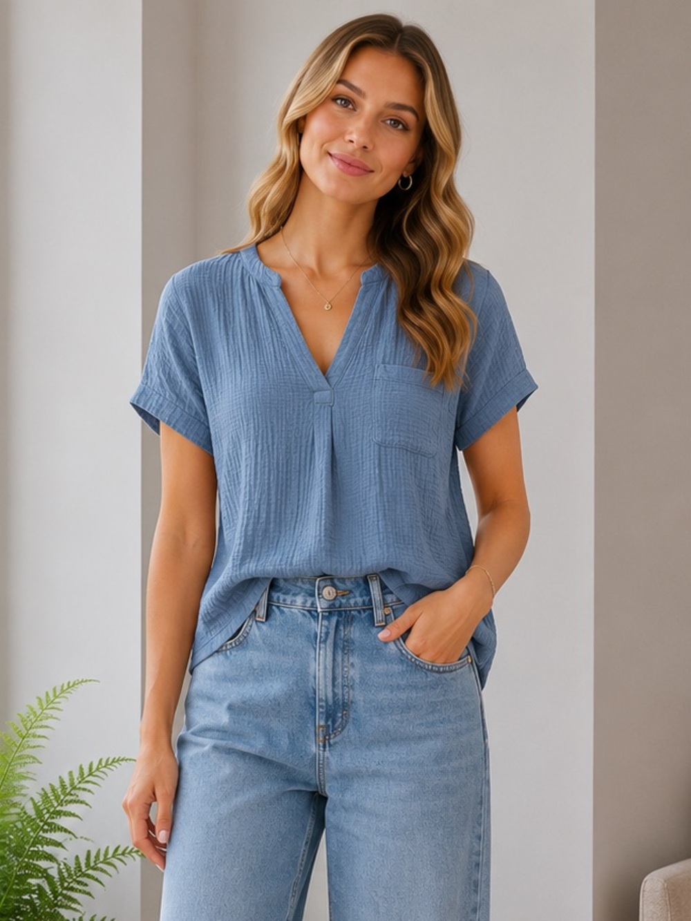 J. Crew 100% cotton gauze popover top in dusty‎ blue size small